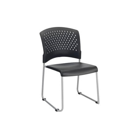 Global Equipment Interion Stacking Chair With Mid Back, Plastic, Black NEW250606BK